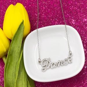 🌼 Dance Worded Rhinestone Dainty Silver Necklace